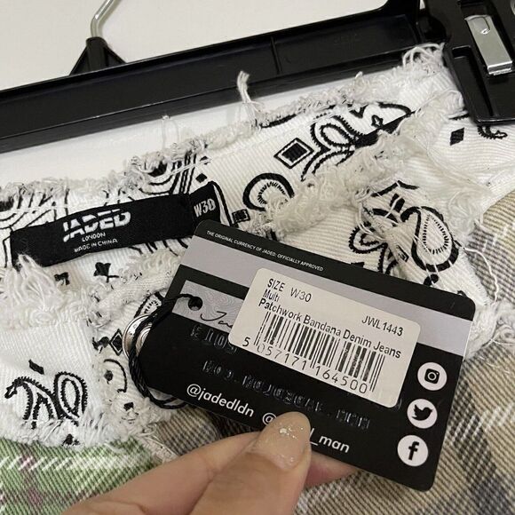 NEW! Jaded London Green multi patchwork bandana boyfriend denim jeans size 30 - Picture 3 of 7